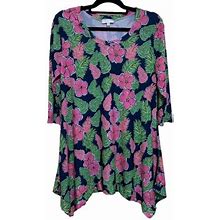 Simply Southern Tropical Hibiscus Floral 3/4 Sleeve Tunic Top Womens