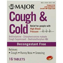 Major Cough And Cold Tablets For People With High Blood Pressure, 16 Ea