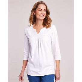 Blair Women's Essential Knit Embroidered Peasant Top - White - 2XL - Womens