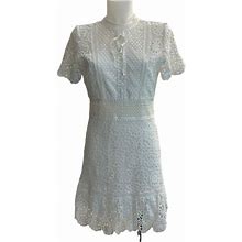Aqua White Embroidered / Lace Sheath Slip Dress , Crew Neck
