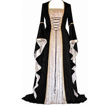 Yubnlvae Womens Dresses Women's Vintage Celtic Floor Length Renaissance Gothic Dress - Black L