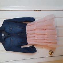 Arizona Jean Company Dresses | Arizona Jean Company Denim And Pink Ruffled Dress Size 14 | Color: Blue/Pink | Size: 14G