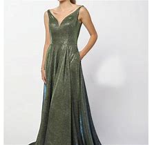 Nox Anabel Dresses | New Metallic Fabric Long A-Line Prom Dress R274 | Color: Gold/Green | Size: S