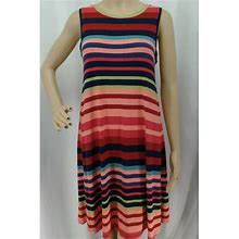 Ann Taylor Loft Dresses | "Loft" Multicolor Stripe Print Boho Soft Knit Swing Trapeze Dress Size: Mp Nwt | Color: Pink/Red | Size: Mp