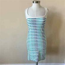 Monrow Striped Fitted Racerback Sleeveless Tank Dress Size Small Blue