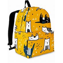 Yellow Doodle Cat Print Backpack