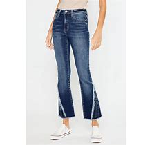 Kancan™ Women's High Rise Fray Piecing Inset Hem Ankle Flare Jeans Blue Size 30 - Maurices
