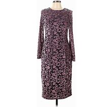 Maggy London Casual Dress - Midi Boatneck Long Sleeve: Burgundy Jacquard Dresses - Women's Size 10