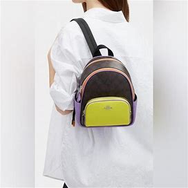 Coach Bags | Nwt Coach Outlet Mini Court Backpack In Colorblock Signature Canvas | Color: Purple/Yellow | Size: Os