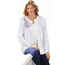 Plus Size Women's Perfect Long-Sleeve Cardigan By Woman Within In White Flower Embroidery (Size 5X) Sweater