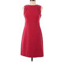 Ann Taylor Casual Dress - A-Line Crew Neck Sleeveless: Red Print Dresses - Women's Size 0 Petite
