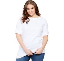 Plus Size Women's Perfect Cuffed Elbow-Sleeve Boat-Neck Tee By Woman Within In White (Size 4X) Shirt