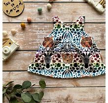 Safari Leopard Dress, Baby Girl Clothes, Baby Shower Gift, Toddler Dress, Organic Baby Clothes, Pinafore Dress, Baby Girl Gift