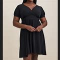 Torrid Dresses | Torrid Black Studio Knit Short Sleeve Surplice Dress With Pockets Plus Size 2X | Color: Black | Size: 2X