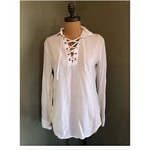 Anthropologie Tops | Anthropologie Cloth & Stone Laceup Blouse White Xs | Color: White | Size: Xs