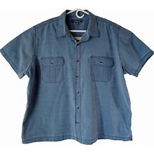 Croft & Barrow Men's Shirt Blue XXL Button Up 2 Pocket Short Sleeve Oxford Cloth