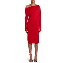 TOM FORD One-Shoulder Long Sleeve Cashmere & Silk Midi Sweater Dress In Red At Nordstrom, Size Medium