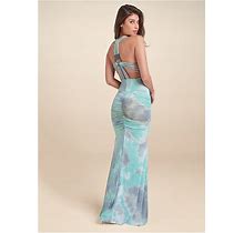 Women's Strappy Back Maxi Dress - Light Blue Multi, Size XL By Venus