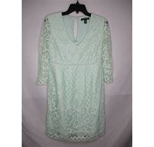 Womens Maternity Dress Xs Mint Green Lace Long Sleeve V Neck Lined