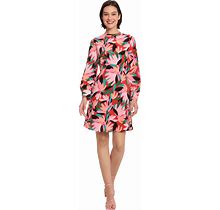 Donna Morgan Women's Long Sleeve Mock Neck Floral Printed Fit And Flare Dress