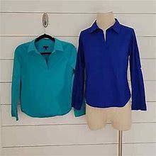 Talbots Small Petite Lot Set Bundle Of 2 Pullover Dress Shirts Blue