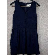 Ann Taylor LOFT Navy Embroidered Fit N Flare Dress Size 0 Sleeveless