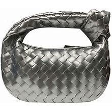 Gomayee Women's Silver Knoted Woven Handbag For Women Fashion Designer Ladies Hobo Bag Bucket Purse Faux Leather. Small
