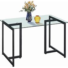 Furniturer 47" Modern Rectangular Dining Table With Spacious Tempered Glass Tabletop & Black Legs Elegant For Home Kitchen Restaurant