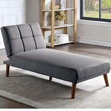 Docooler Blue Grey Polyfiber Adjustable Chaise Bed Living Room Solid Wood Legs Tufted Comfort Couch