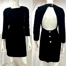Vintage Dresses | Vintage Moda Intl Victorias Secret 4 Black Velvet Open Back Sheath Dress Usa | Color: Black | Size: 4