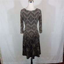 Anne Klein Dresses | Brown & Tan Midi A Line Dress Sz 6 | Color: Black/Tan | Size: 6