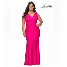 La Femme Dresses | La Femme Curve 29016 Neon Pink V Neck Gown Size 18 | Color: Pink | Size: 18
