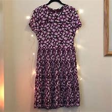 Banana Republic Dresses | Banana Republic New Floral Midi Pleated Dress Nwt | Color: Purple/Black | Size: 6