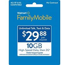 Walmart Family Mobile $29.88 Unlimited Monthly Prepaid Plan (10GB At High Speed Then 2G) Direct Top Up