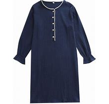 Long Sleeve Nightdress For Women Navy / M