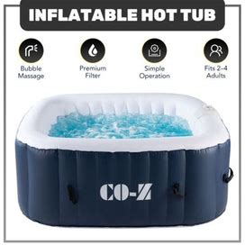 4-Person Square Inflatable Spa Tub W 120 Bubble Jets For Backyard