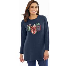 Plus Size Women's Motif Sweater By Woman Within In Navy Presents (Size 3X) Pullover