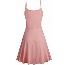 Fansic Tank Dresswomens Spaghetti Strap Aline Knee Length Summer Beach Dress Pink Medium, Pink-2
