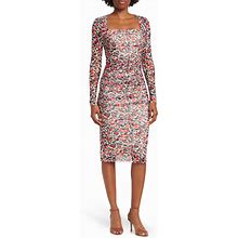 Tommy Hilfiger Ruched Floral Mesh Midi Dress In Parchment Multi At Nordstrom Rack, Size 4
