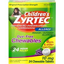 Zyrtec Children's Dye Free Cetirizine 10Mg Chewables - Grape - 24Ct