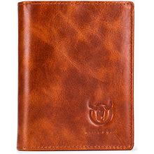 BULLCAPTAIN Large Capacity Genuine Leather Bifold Wallet/Credit Card Holder For Men With 15 Card Slots QB-027 (Reddish Brown)