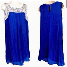 Luxology Dresses | Luxology Embroidered Royal Blue Swingy Sleeveless Trapeze Dress Sz S | Color: Blue/White | Size: S