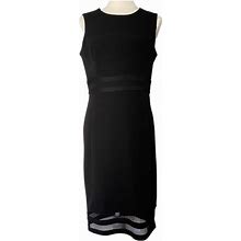 Calvin Klein Dresses | Calvin Klein Black Sleeves Ribbon Waist Sheer Striped Hem Shift Dress Size 10 | Color: Black | Size: 10