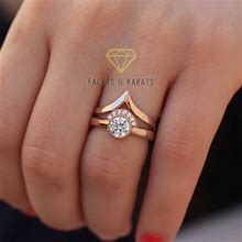 Alternative Engagement Ring Set Made In Solid 14K Real Rose Gold, Unique Wedding Bridal Ring Set For Women Minimalist Engagement Boho Rings