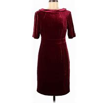 Boden Cocktail Dress - Sheath Crew Neck Short Sleeves: Burgundy Print Dresses - Women's Size 6 Petite
