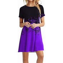 Reduce! Plus Size Miarhb Ladies Beach Dress Short Sleeve Printed Purple XXL