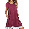 Clearance Dresses Frana Women Mini Dress Summer Lace Short Sleeve Oneck Ladies Beach Party Dresses Casual Solid Aline, Womens, Z1red