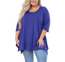Showmall Plus Size Women Top 3/4 Sleeve Clothes Royal Blue 2X Blouse Swing Tunic Crewneck Loose Clothing Shirt For Leggings