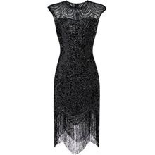Yubnlvae Dresses For Women's Vintage 1920S Sequin Beaded Tassels Party Night Hem Flapper Gown Dress - Black