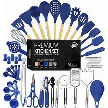 Kaluns Kitchen Utensils Set, 50 Piece Silicone And Stainless Steel Cooking Utensils, Dishwasher Safe And Heat Resistant Kitchen Tools, Blue